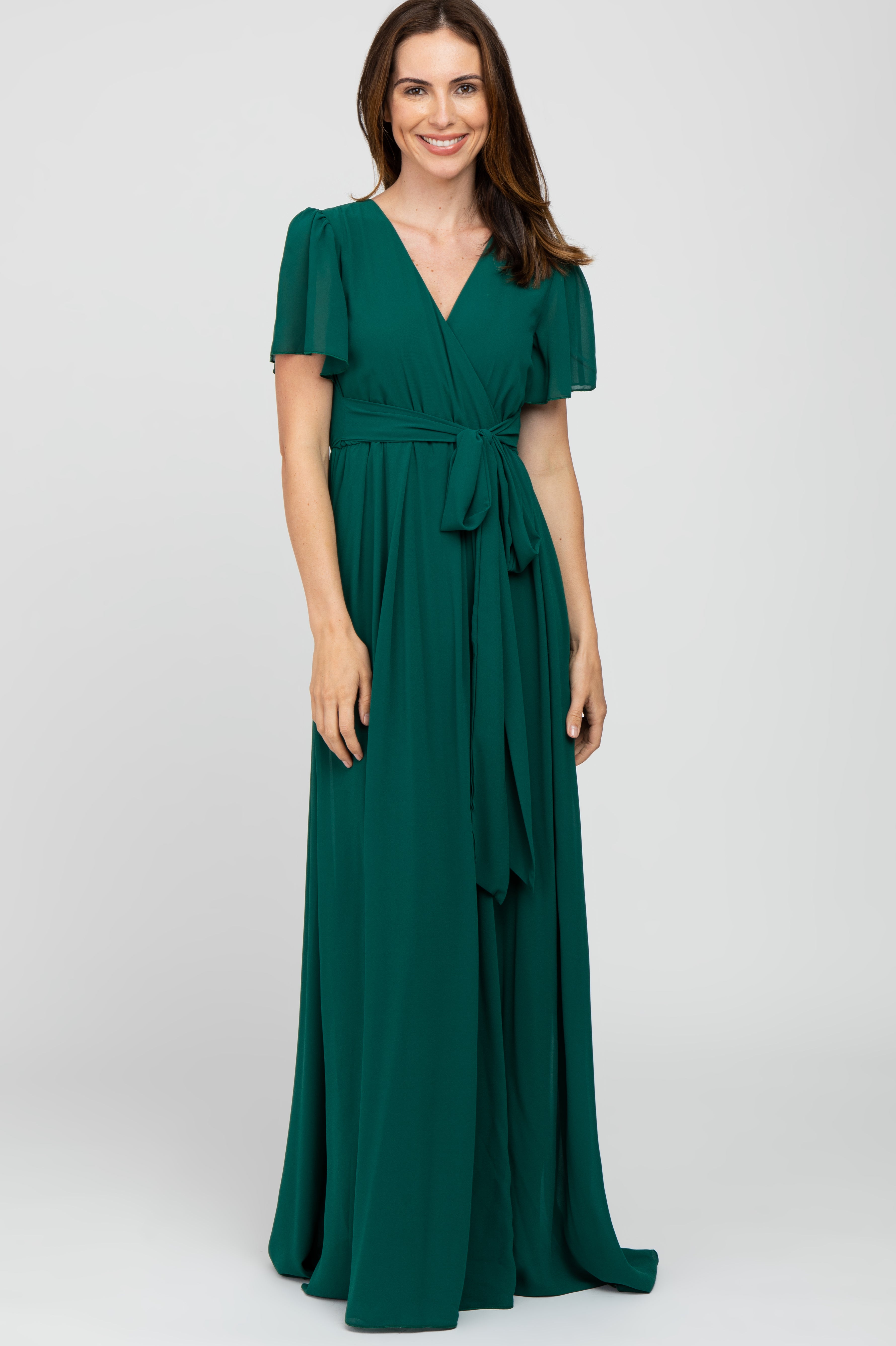 green emerald velvet dress The Olivia Emerald Green Strapless Neck Wrap Maxi Dress – Cason Couture main image 0
