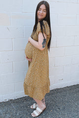 Mustard Floral Smocked Maternity Maxi Dress
