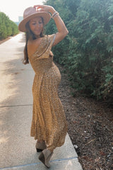 Mustard Floral Smocked Maternity Maxi Dress