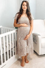 Ivory Floral Smocked Maternity Maxi Dress