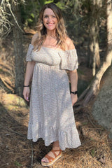 Ivory Floral Smocked Maxi Dress