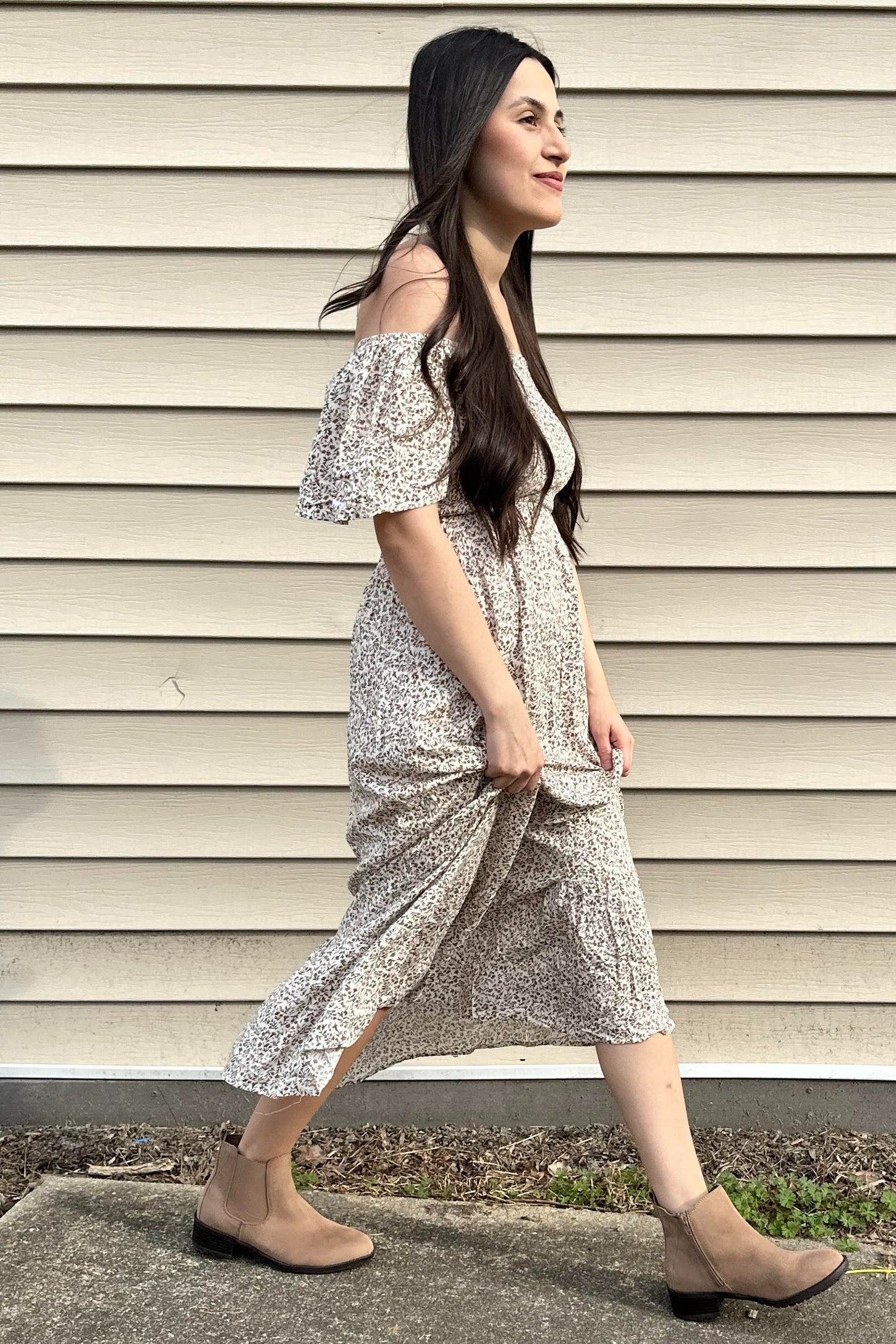 Ivory Floral Smocked Maxi Dress