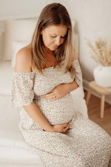 Ivory Floral Smocked Maternity Maxi Dress