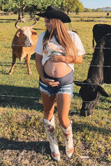 PinkBlush Navy Blue Distressed Maternity Denim Shorts