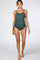 Green Ribbed Side Tie One-Piece Maternity Swimsuit
