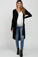 Black Button Front Knit Maternity Cardigan