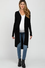 Black Button Front Knit Maternity Cardigan
