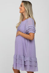 Lavender Chiffon Swiss Dot Ruffle Hem Maternity Midi Dress