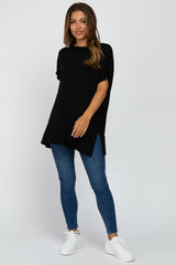 Black Short Sleeve Boatneck Maternity Top