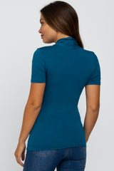 Teal Solid Short Sleeve Wrap Front Maternity/Nursing Top