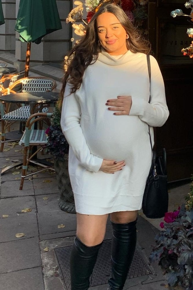 Cream Funnel Neck Dolman Sleeve Maternity Mini Dress