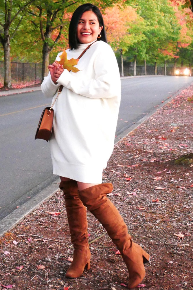 Cream Funnel Neck Dolman Sleeve Mini Dress
