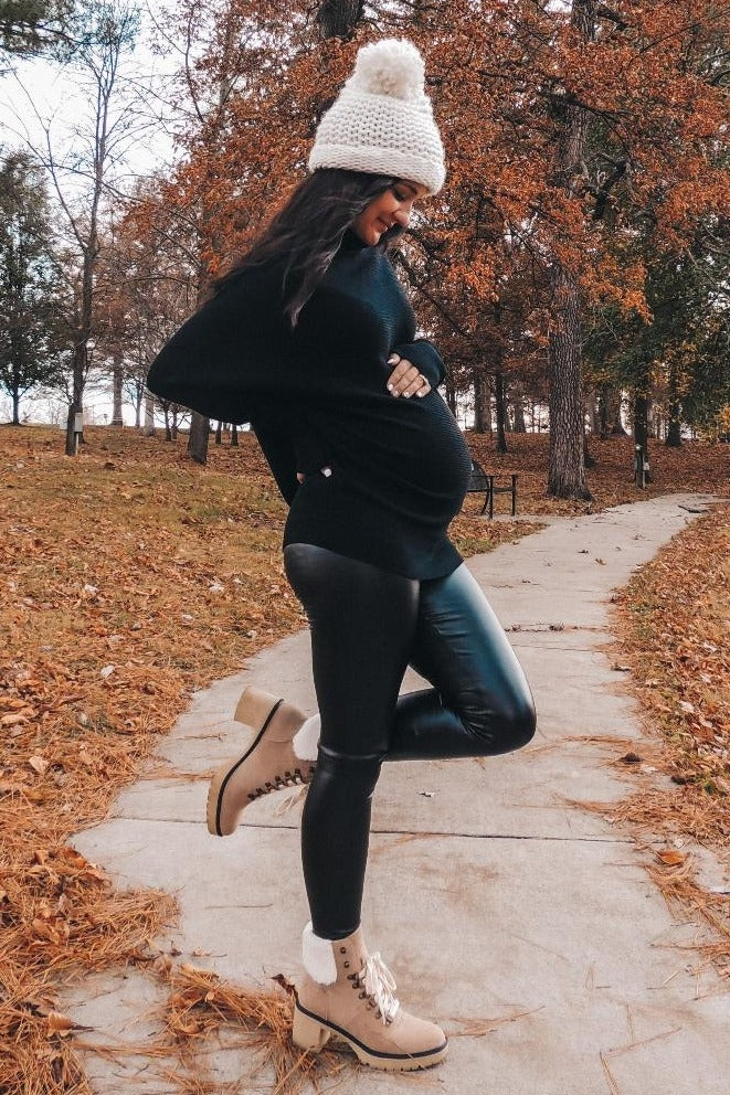 Black Funnel Neck Dolman Sleeve Maternity Sweater