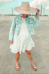 Light Blue Distressed Cropped Maternity Denim Jacket