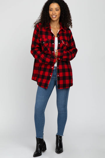 Red Black Plaid Sherpa Lined Jacket