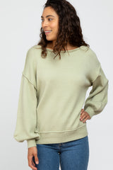 Light Olive Boat Neck Bubble Sleeve Maternity Sweater