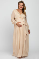 Cream Metallic Chiffon Maternity Plus Maxi Dress