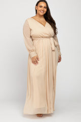 Cream Metallic Chiffon Maternity Plus Maxi Dress