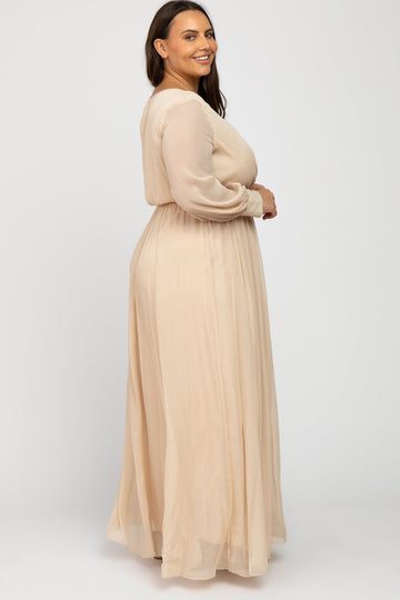 Cream Metallic Chiffon Plus Maxi Dress