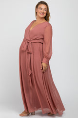 Pink Metallic Chiffon Maternity Plus Maxi Dress
