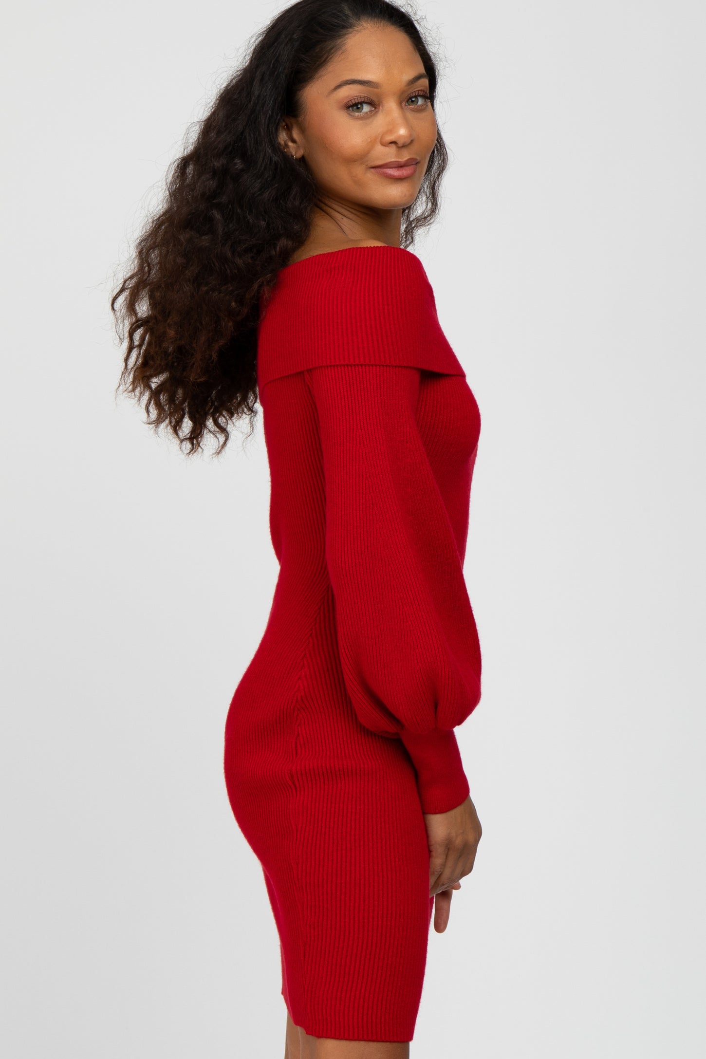 red sweater dress off shoulder Cozy Excellence Heather Off-the-Shoulder Soft Stretch Knit Fabric Off Shoulder Sexy Sweater Dress,