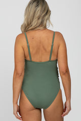 Olive Ribbed One-Piece Maternity Swimsuit