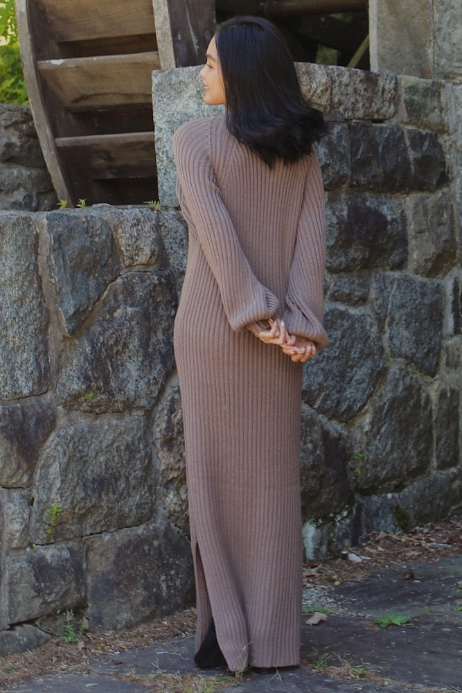 Taupe Side Slit Maxi Sweater Dress