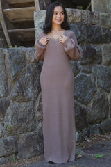 Taupe Side Slit Maxi Sweater Dress