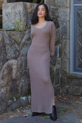 Taupe Side Slit Maxi Sweater Dress