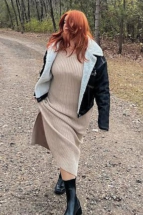 Beige Side Slit Maxi Sweater Dress