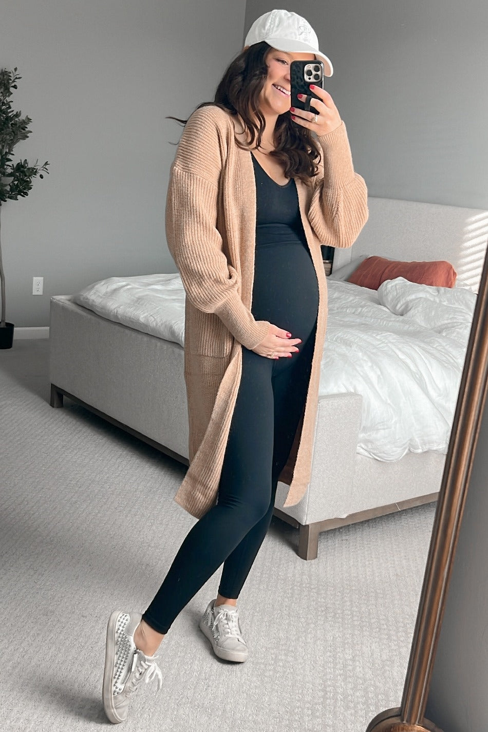 Taupe Bubble Sleeve Long Maternity Cardigan