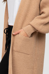 Taupe Bubble Sleeve Long Cardigan