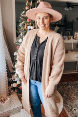 Taupe Bubble Sleeve Long Cardigan