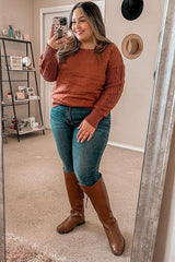 Camel Knit Braided Sleeve Sweater