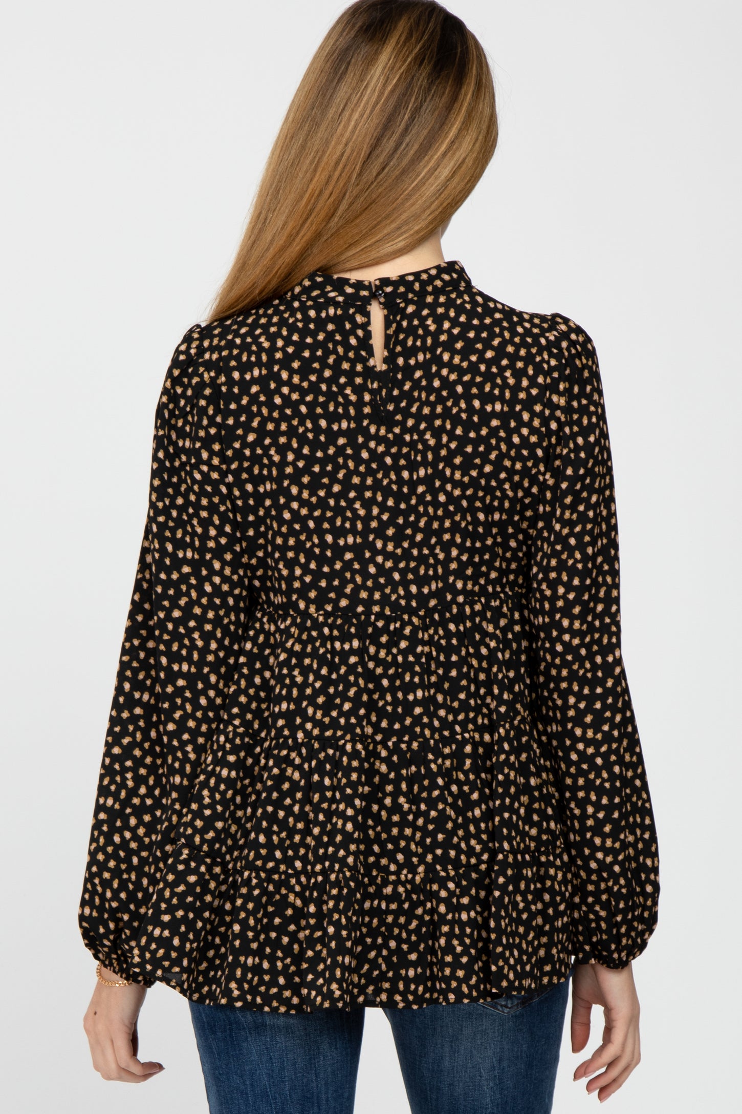 Black Animal Print Mock Neck Tiered Maternity Top