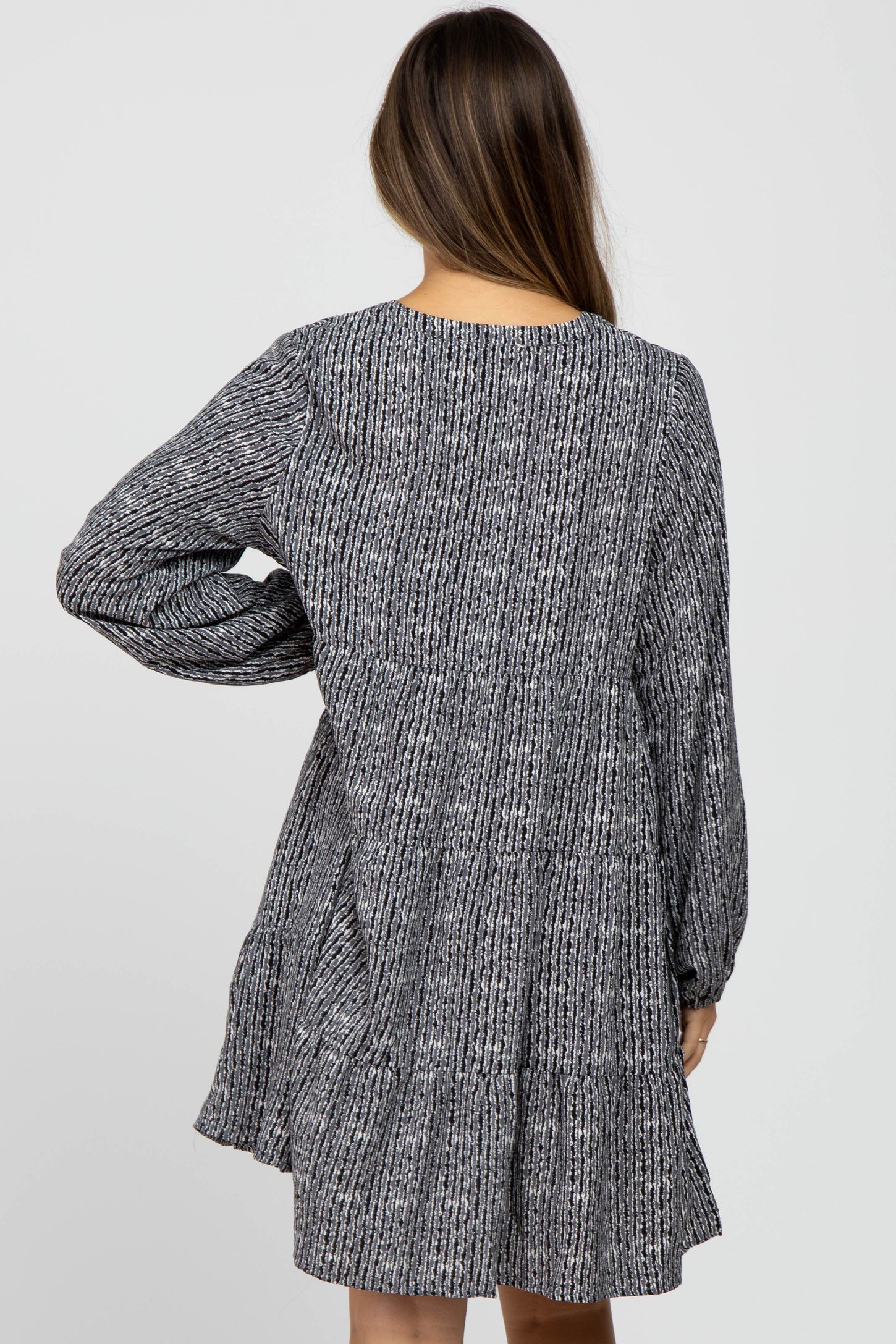 Charcoal Printed Tiered Maternity Dress