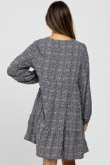 Charcoal Printed Tiered Maternity Dress