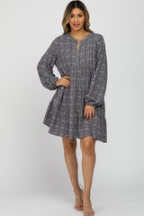 Charcoal Printed Tiered Maternity Dress