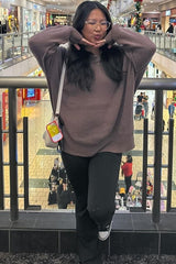 Brown Exposed Seam Side Slit Sweater