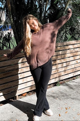 Brown Exposed Seam Side Slit Sweater