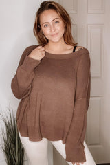 Brown Exposed Seam Side Slit Sweater