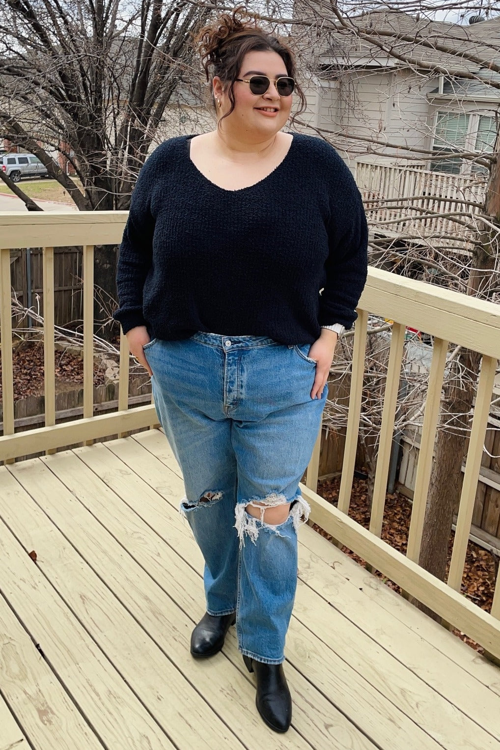 Black V-Neck Soft Sweater