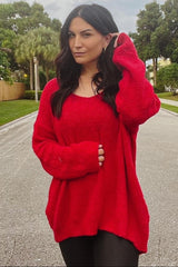 Red V-Neck Soft Sweater