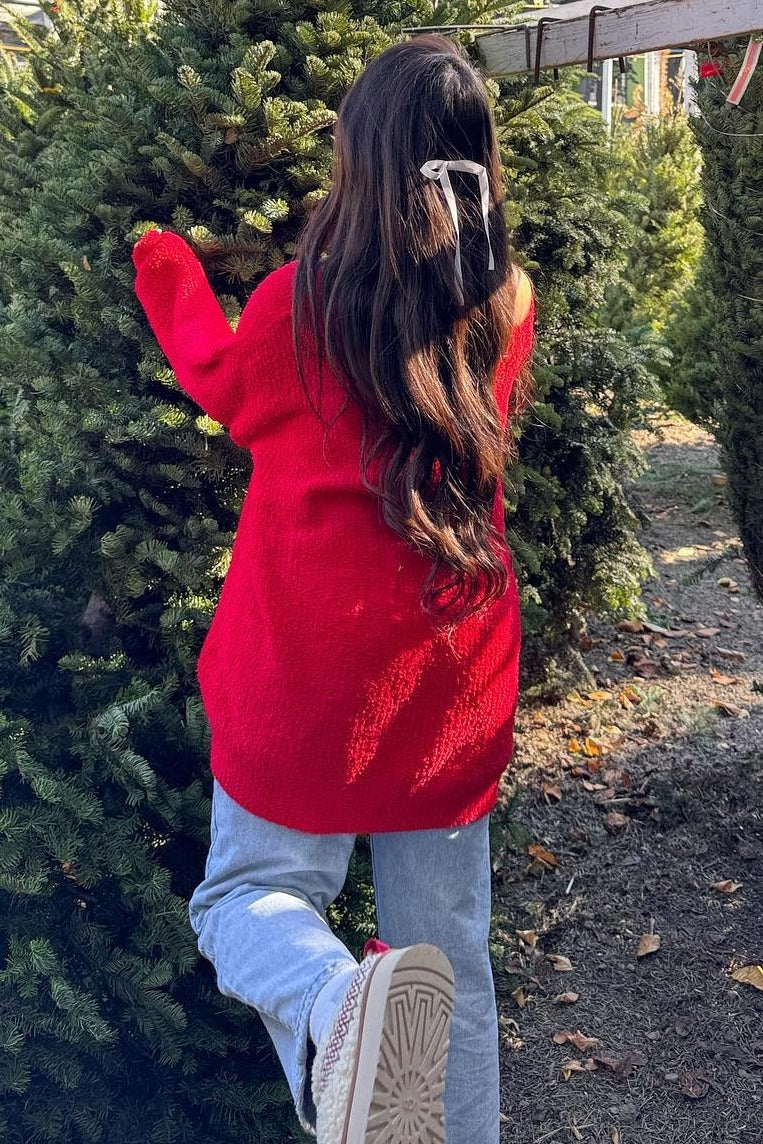 Red V-Neck Soft Sweater