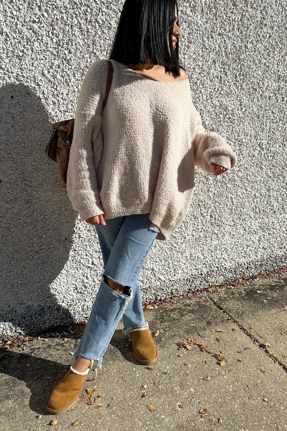 Beige V-Neck Soft Sweater