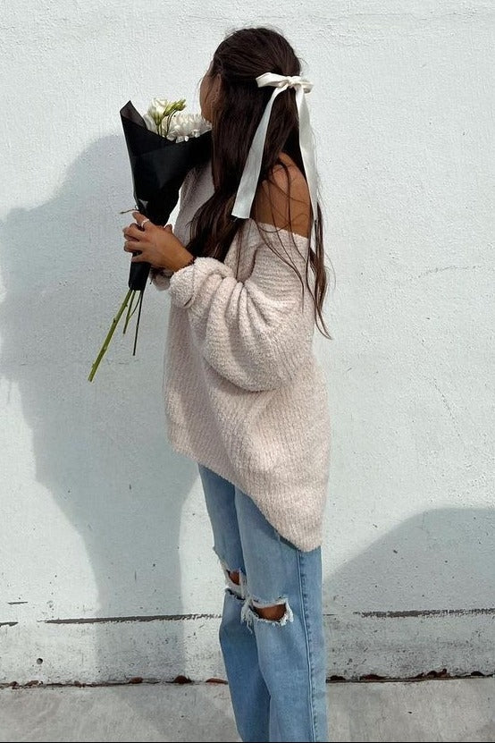 Beige V-Neck Soft Sweater