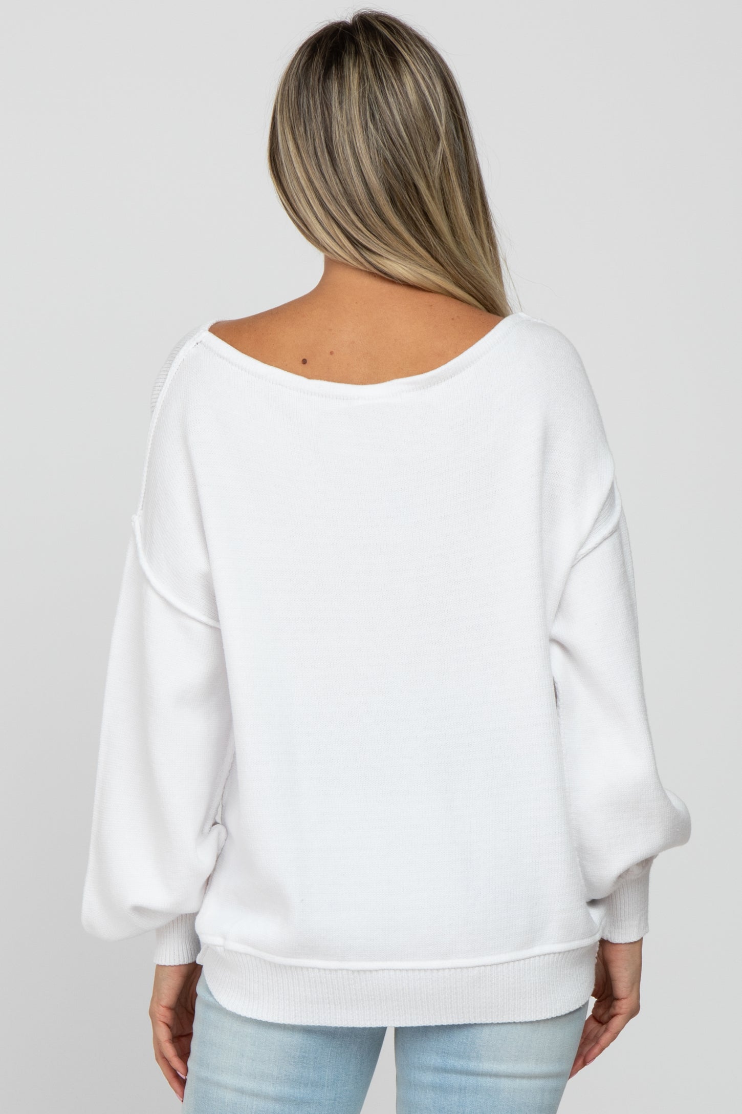 White Boat Neck Bubble Sleeve Maternity Sweater