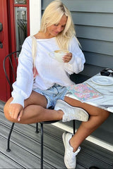 White Boat Neck Bubble Sleeve Sweater