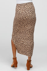 Brown Animal Print Fitted Midi Skirt