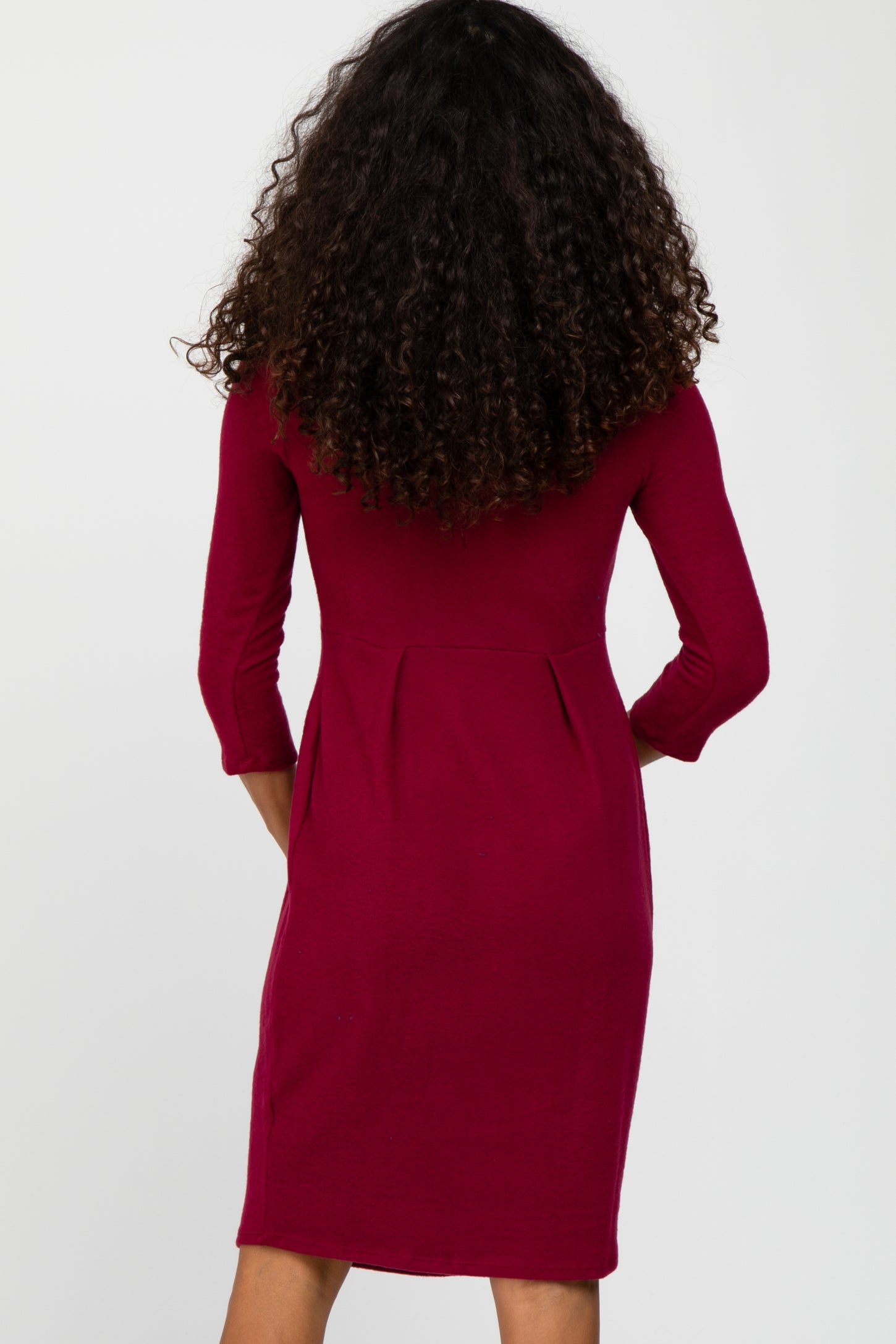 Burgundy Brushed Mock Neck Fitted Dress